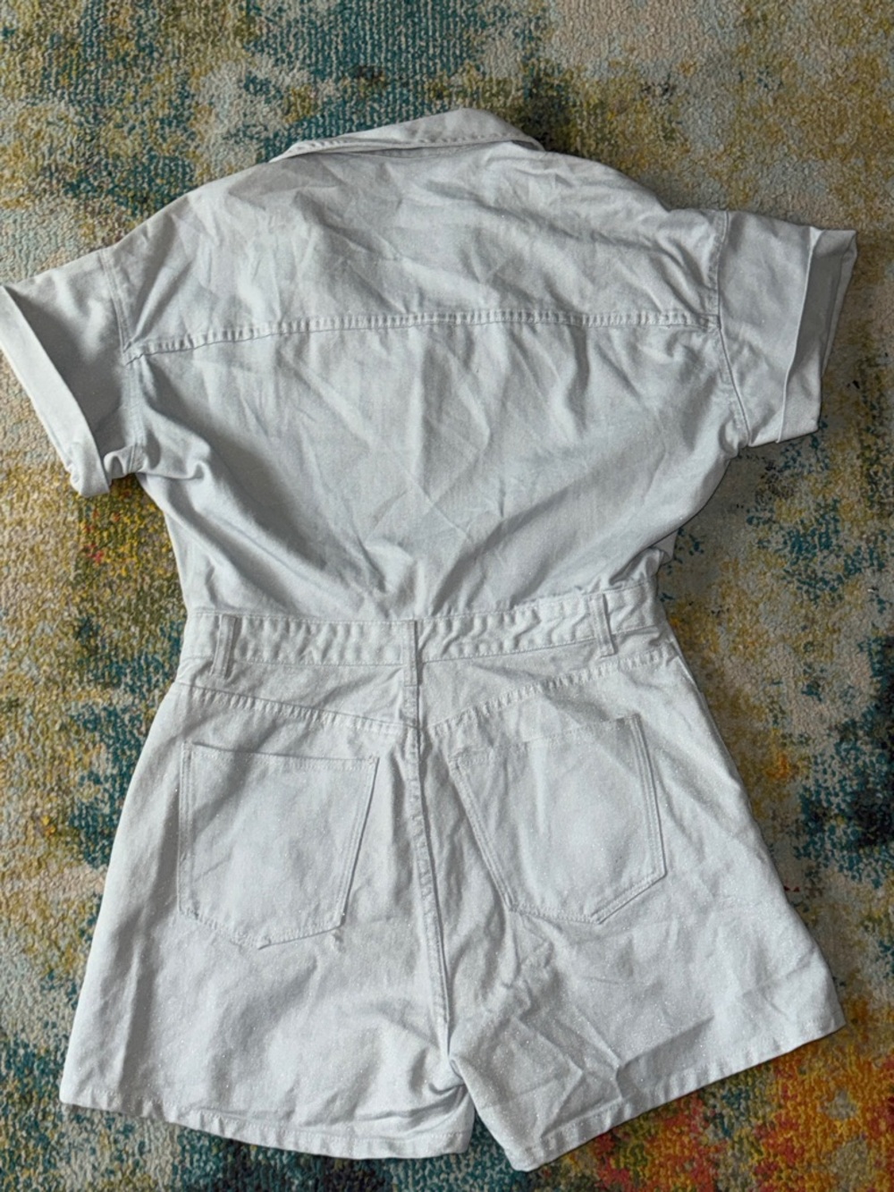 Zara White Short-Sleeve Romper metallic shimmer blueish grey - Picture 5 of 6